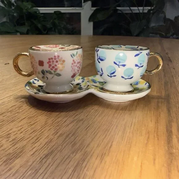 Anthropologie Tea Cups Salt & Pepper Shakers Floral Chintz Cottagecore Boho - Picture 4 of 12